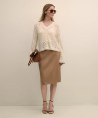 Alpaca-Wool Blend Pointelle Bell-Sleeve Sweater