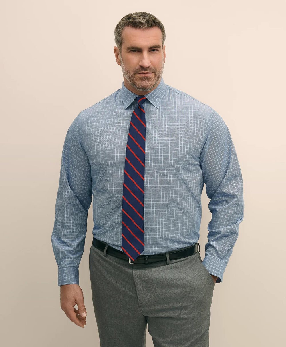 Dress Shirt Big & Tall Stretch Cotton Broadcloth Non-Iron Ainsley Collar Windowpane