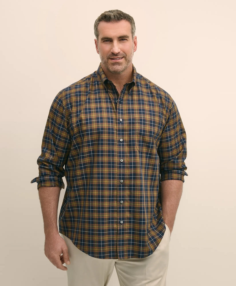 Plaid Sport Shirt Big & Tall Stretch Supima® Cotton Non-Iron Twill Polo Button Down
