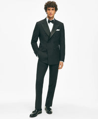 Black Fleece Pique Bib Londoner Collar Tuxedo Shirt in Sea Island Cotton