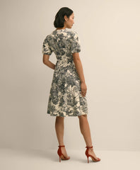 Cotton Blend Puff-Sleeve Floral Print Dress