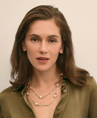 Faceted Glass and Cubic Zirconia Long Necklace Faux Pearl