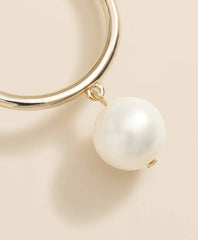 Gold-Tone Faux-Pearl Drop Hoop Earrings