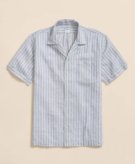 Striped Short-Sleeve Shirt Irish Linen Camp Collar