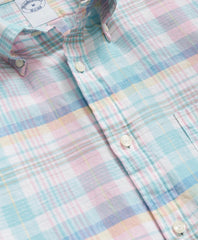 Irish Linen Polo Button Down Collar Multi Plaid Shirt