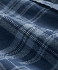 Irish Linen Polo Button Down Collar Plaid Short-Sleeve Shirt