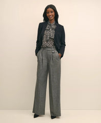 Leaf-Print Jacquard Bow-Neck Blouse