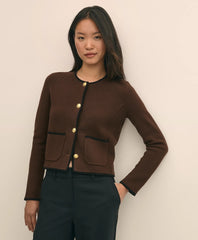 Brushed Merino Wool Suede Trim Sweater Jacket