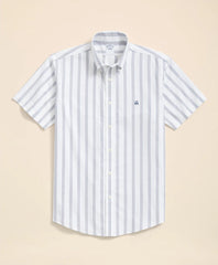 Striped Short-Sleeve Shirt Stretch Cotton Non-Iron Oxford Polo Button Down Collar
