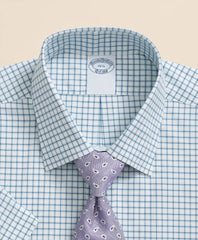 Windowpane Short-Sleeve Dress Shirt Stretch Supima® Cotton Non-Iron Broadcloth Ainsley Collar