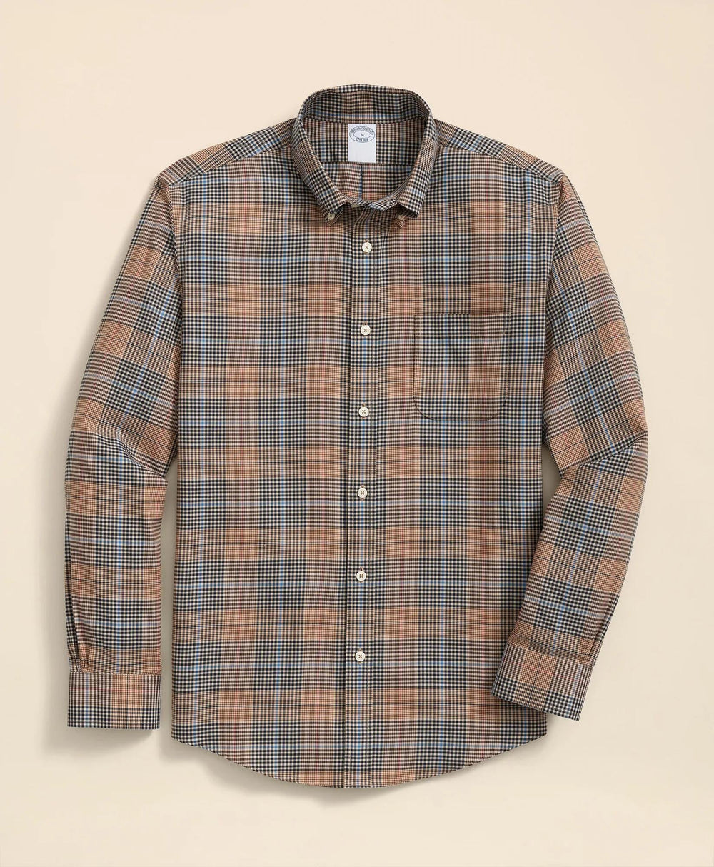 Stretch Supima® Cotton Non-Iron Twill Polo Button Down Glen Plaid Sport Shirt