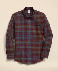 Stretch Supima® Cotton Non-Iron Twill Polo Button Down Plaid Sport Shirt