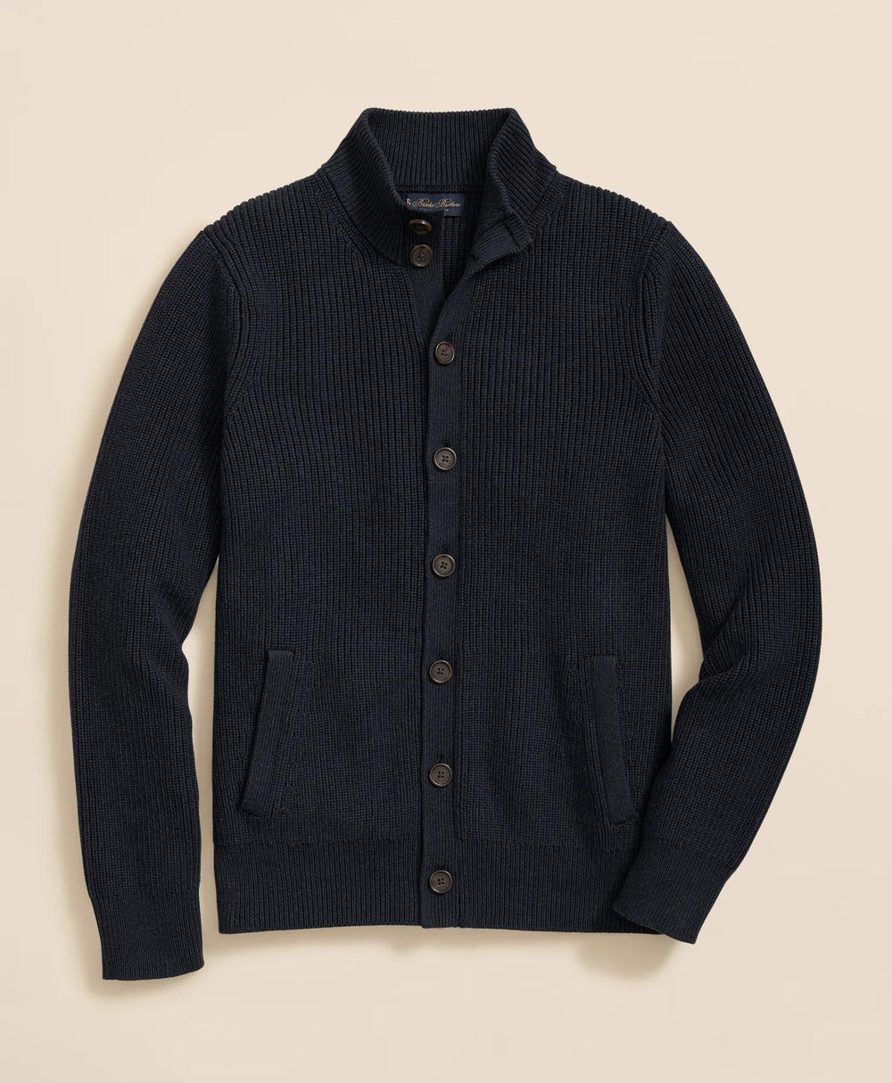 Supima® Cotton Ribbed Mock Neck Cardigan