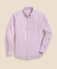 Washed Cotton Seersucker Button-Down Collar Stripe Sport Shirt
