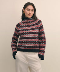 Wool Blend Funnel-Neck Fair Isle Sweater