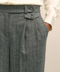 Wool Blend Pleated Herringbone Wide-Leg Pant