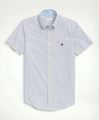 Stretch Non-Iron Oxford Button-Down Collar Bengal Stripe Short- Sleeve Sport Shirt