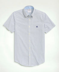 Stretch Non-Iron Oxford Button-Down Collar Bengal Stripe Short- Sleeve Sport Shirt
