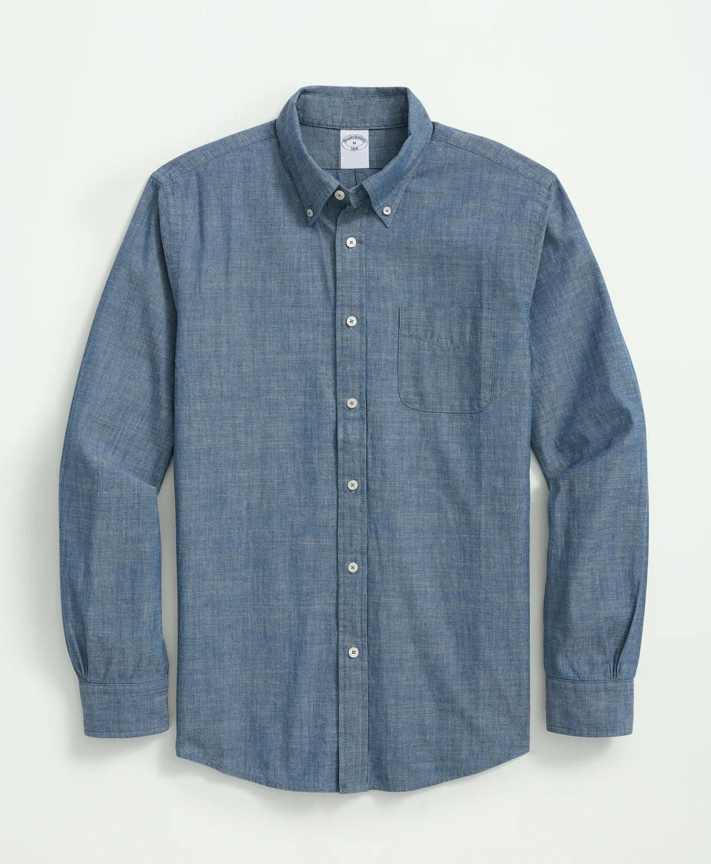 Chambray Cotton Poplin Polo Button Down Collar Sport Shirt