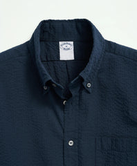 Washed Cotton Seersucker Button-Down Collar Sport Shirt