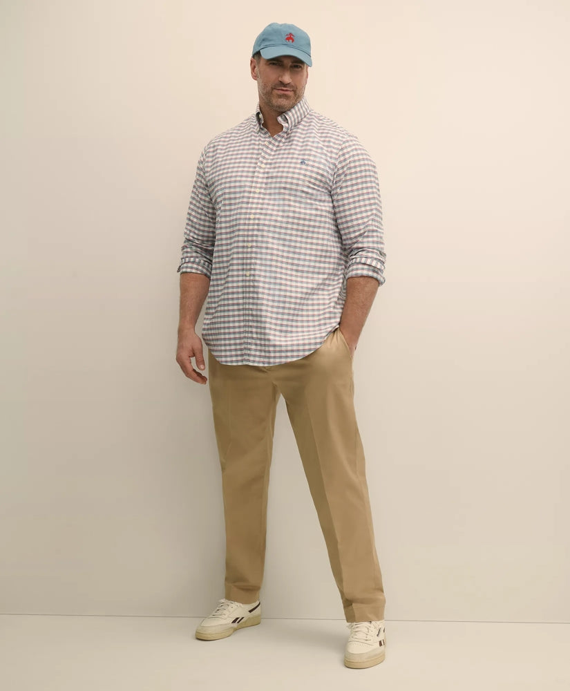 Checked Shirt Big & Tall Stretch Cotton Non-Iron Oxford Polo Button Down Collar