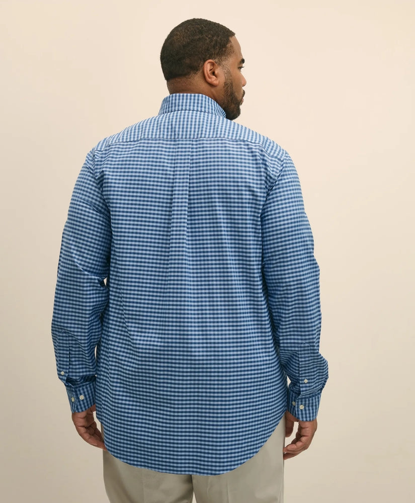 Gingham Shirt Big & Tall Stretch Cotton Non-Iron Oxford Polo Button Down Collar