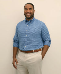 Gingham Shirt Big & Tall Stretch Cotton Non-Iron Oxford Polo Button Down Collar