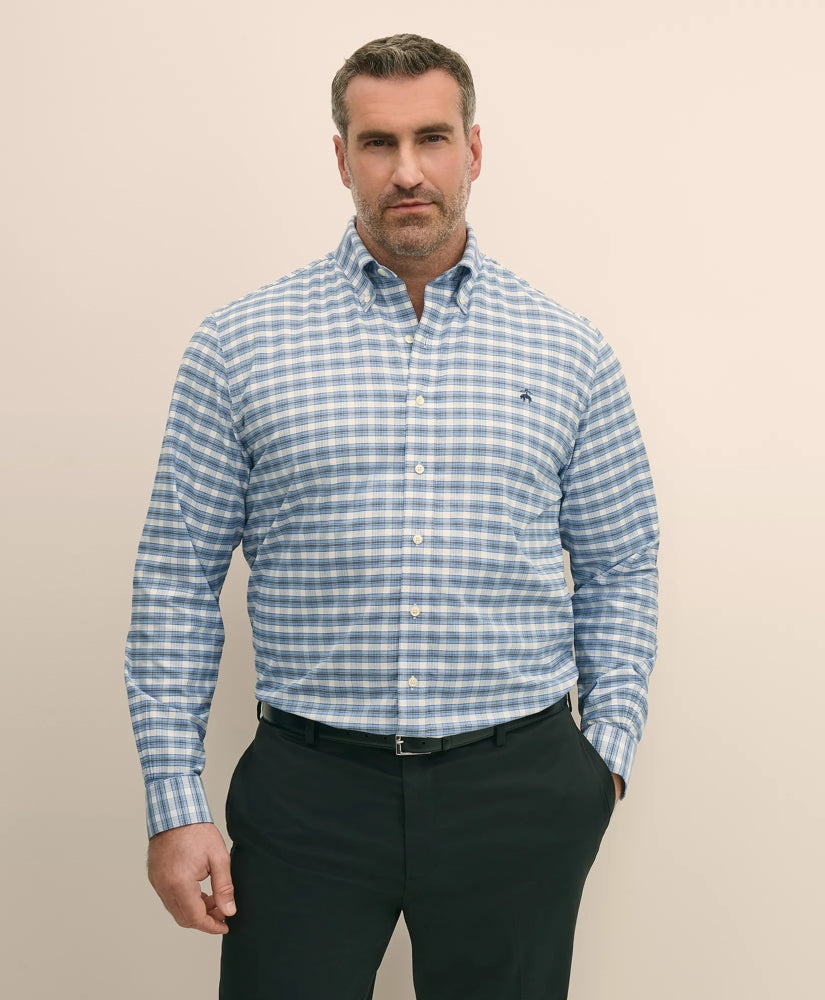 Big & Tall Stretch Cotton Non-Iron Oxford Polo Button Down Collar Outline Check Shirt