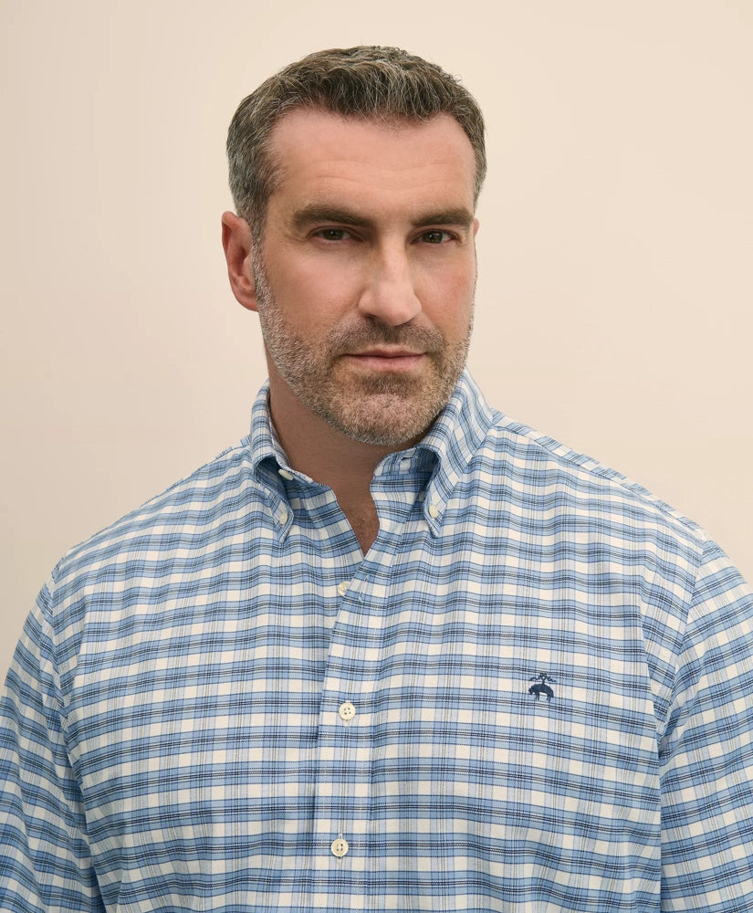Big & Tall Stretch Cotton Non-Iron Oxford Polo Button Down Collar Outline Check Shirt