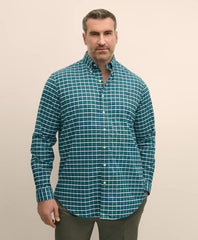 Big & Tall Stretch Cotton Non-Iron Oxford Polo Button Down Collar Plaid Shirt