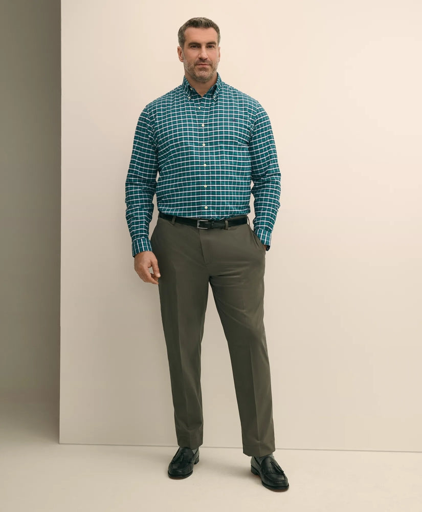 Big & Tall Stretch Cotton Non-Iron Oxford Polo Button Down Collar Plaid Shirt