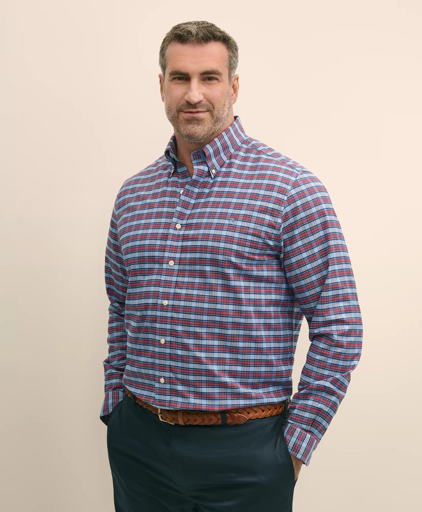 Big & Tall Stretch Cotton Non-Iron Oxford Polo Button Down Collar Royal Stewart Tartan Shirt