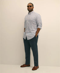 Big & Tall Stretch Cotton Non-Iron Oxford Polo Button Down Collar Windowpane Shirt