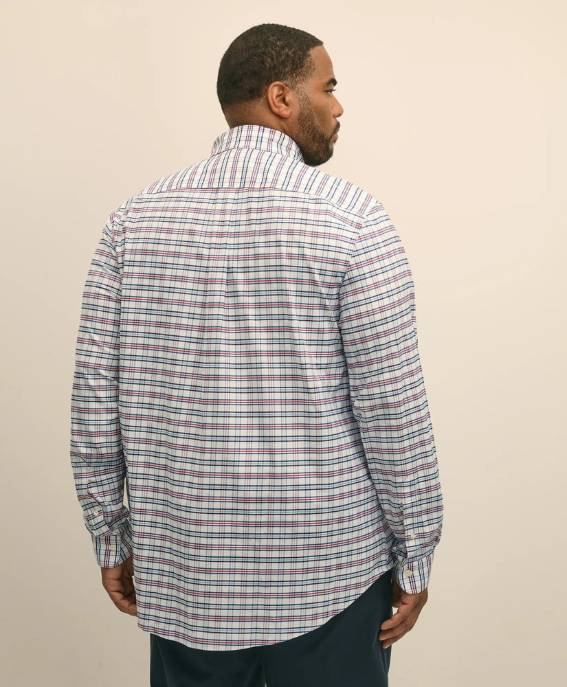 Big & Tall Stretch Cotton Non-Iron Oxford Polo Button Down Collar Windowpane Shirt