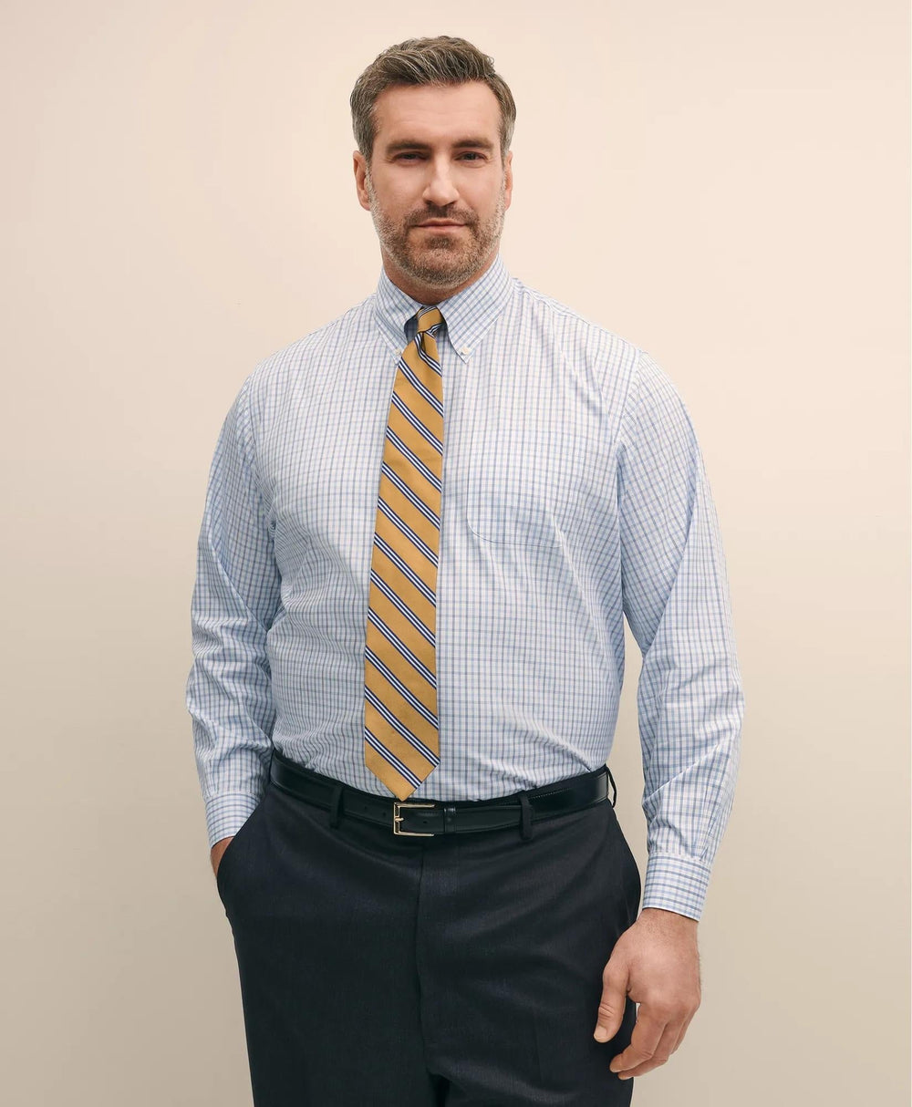 Tattersall Dress Shirt Big & Tall Stretch Cotton Non-Iron Pinpoint Polo Button Down Collar