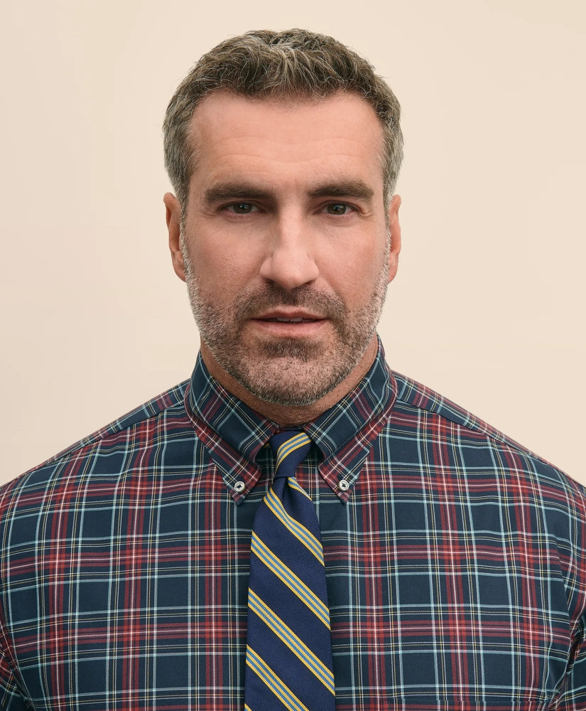Tartan Shirt Big & Tall Stretch Cotton Non-Iron Twill Polo Button Down Collar