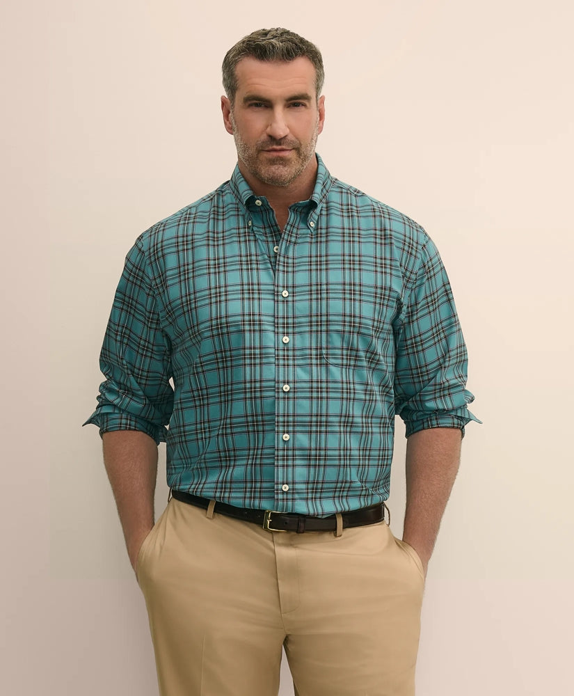 Big & Tall Stretch Cotton Non-Iron Twill Polo Button Down Collar Tartan Shirt