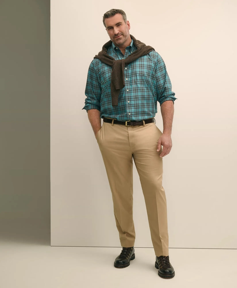 Big & Tall Stretch Cotton Non-Iron Twill Polo Button Down Collar Tartan Shirt
