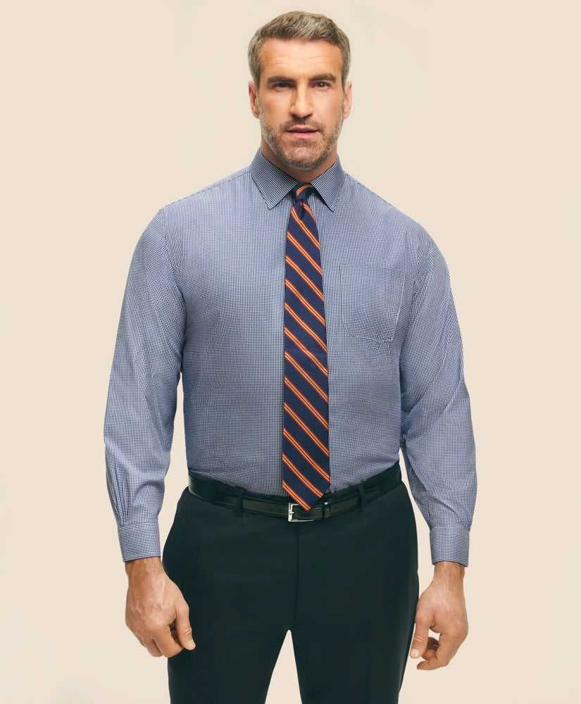Big & Tall Stretch Supima® Cotton Non-Iron Pinpoint Oxford Ainsley Collar Gingham Dress Shirt