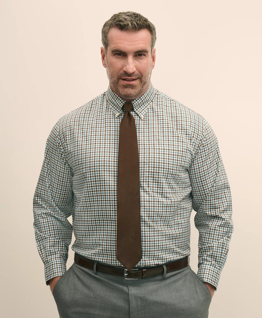 Big & Tall Stretch Supima® Cotton Non-Iron Twill Polo Button Down Check Sport Shirt