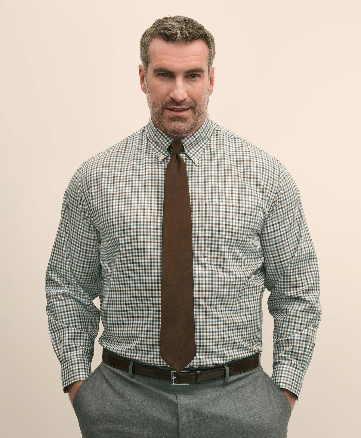 Big & Tall Stretch Supima® Cotton Non-Iron Twill Polo Button Down Check Sport Shirt