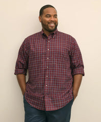 Windowpane Sport Shirt Big & Tall Stretch Supima® Cotton Non-Iron Twill Polo Button Down