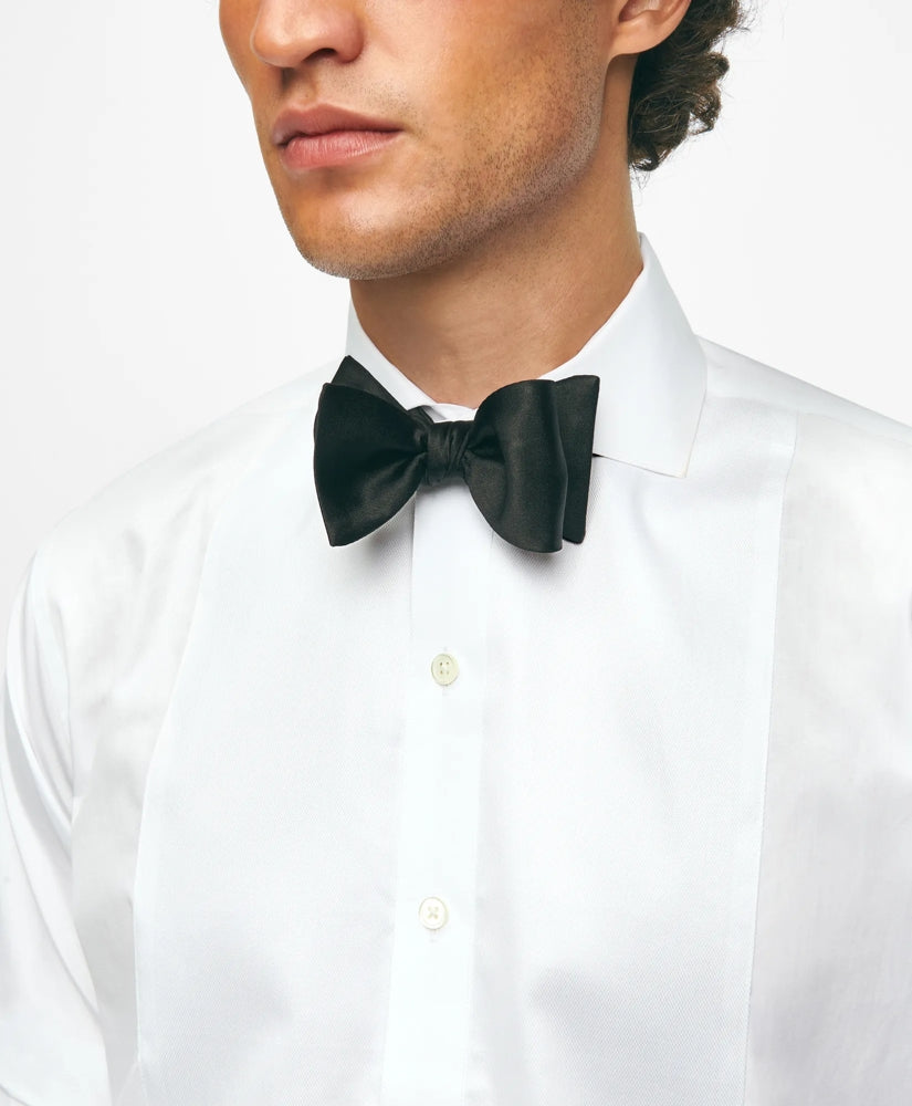 Black Fleece Pique Bib Londoner Collar Tuxedo Shirt in Sea Island Cotton