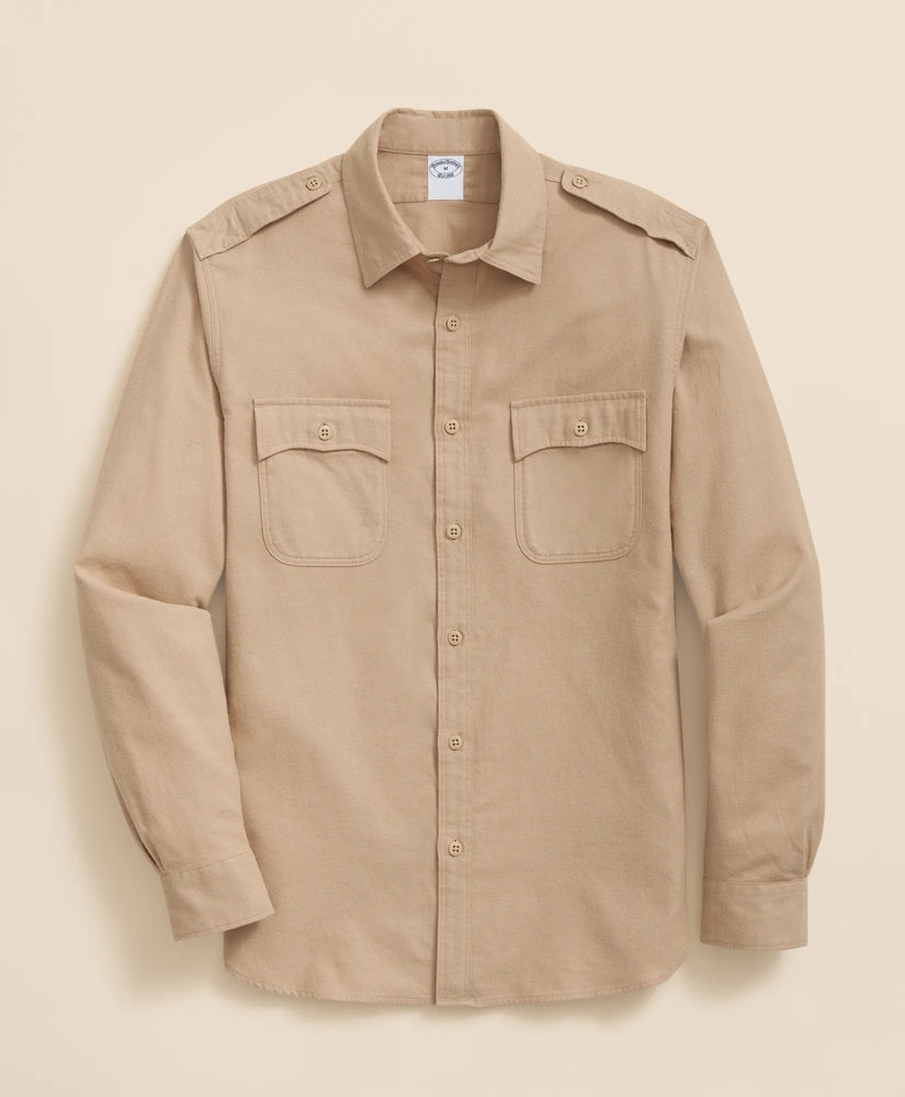 Cotton-Cashmere Flannel Military Sport Shirt