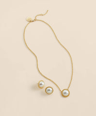 Faux Pearl Cabochon Rope-Bezel Set