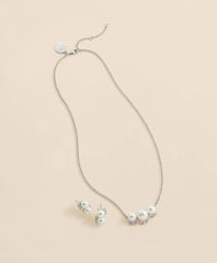 Faux Pearl Cubic-Zirconia Cluster Necklace and Earrings Set