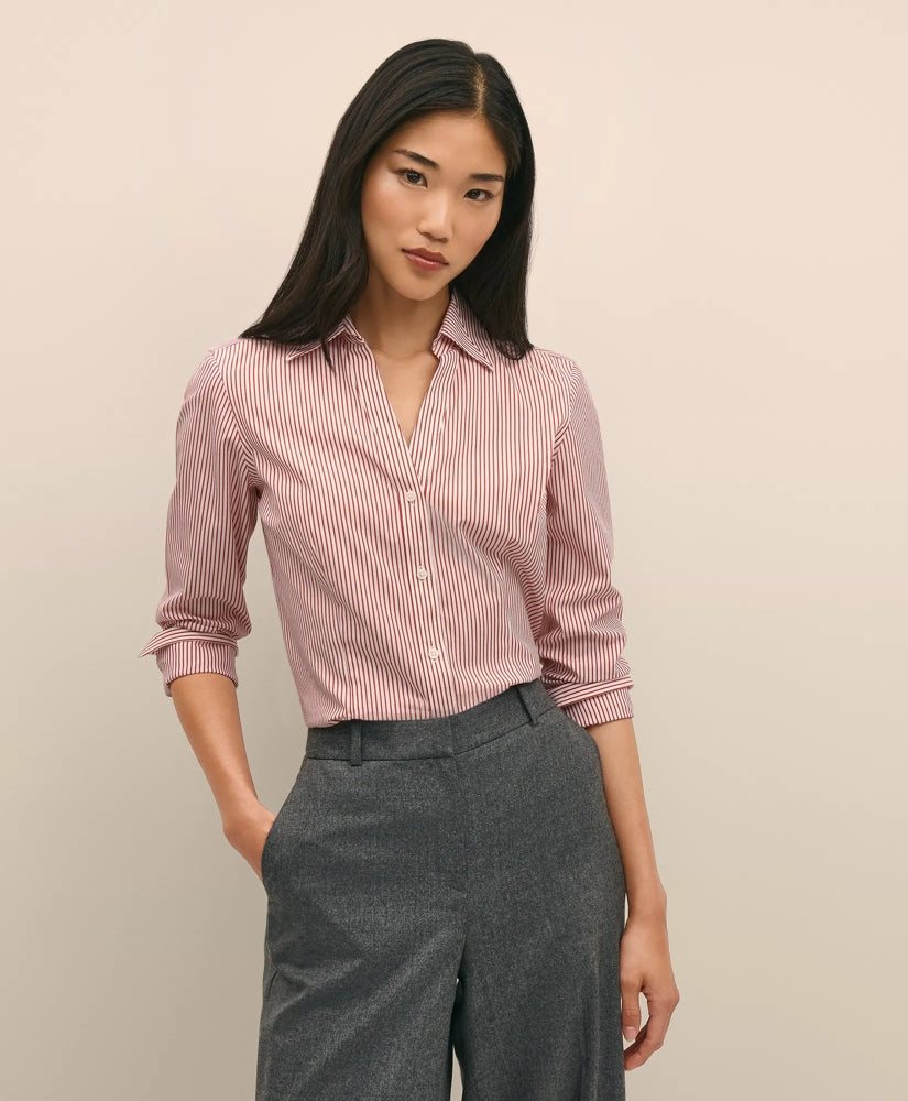 Fitted Non-Iron Stretch Supima® Cotton Striped Dress Shirt