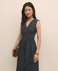 Georgette Crepe Abstract Print Faux-Wrap Dress