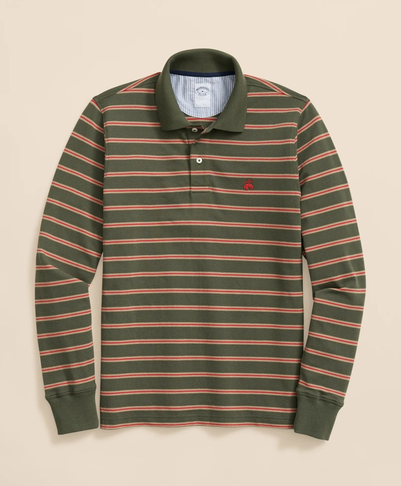 Golden Fleece® Stretch Supima® Long-Sleeve Striped Polo Shirt