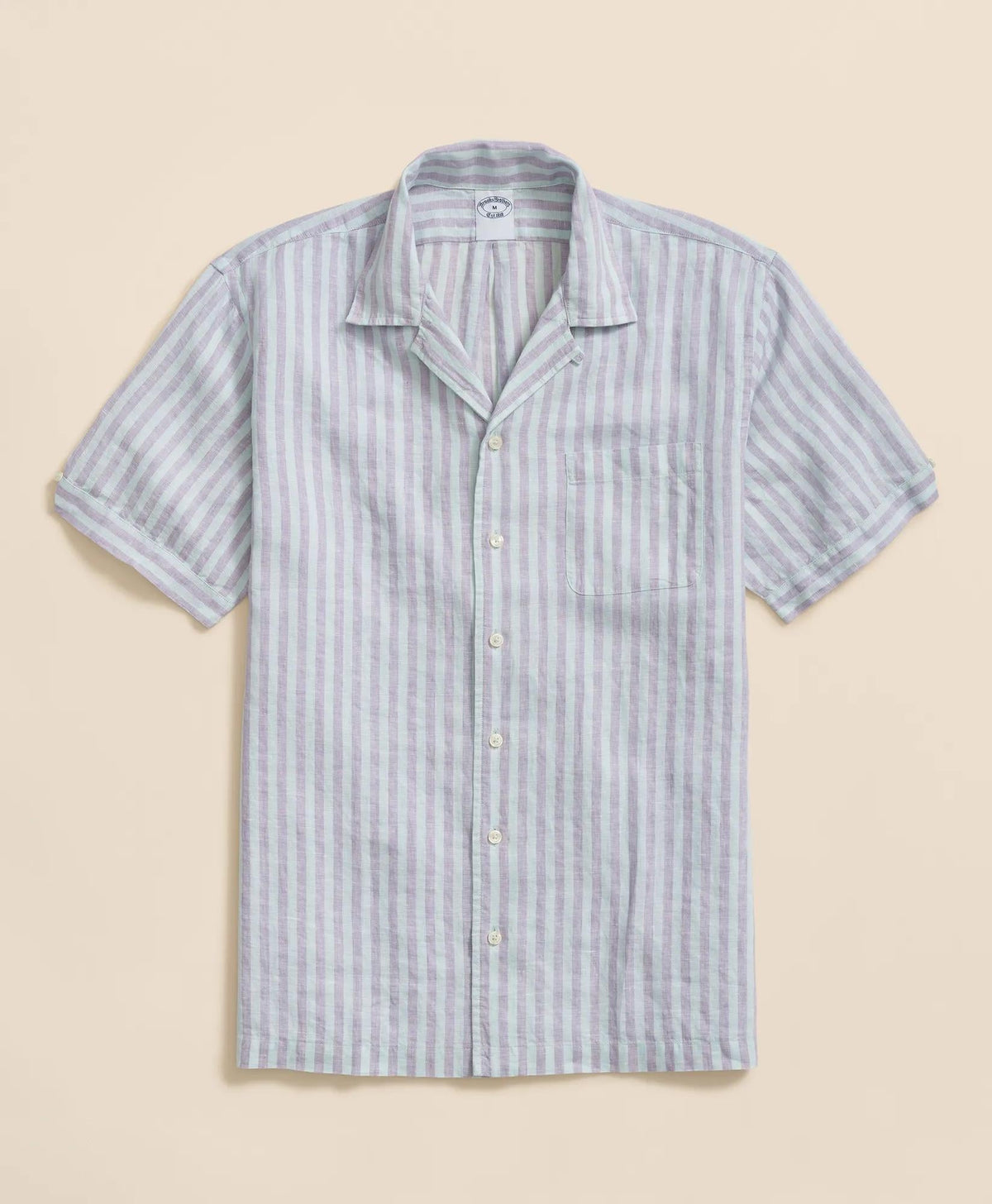 Striped Short-Sleeve Shirt Irish Linen Camp Collar